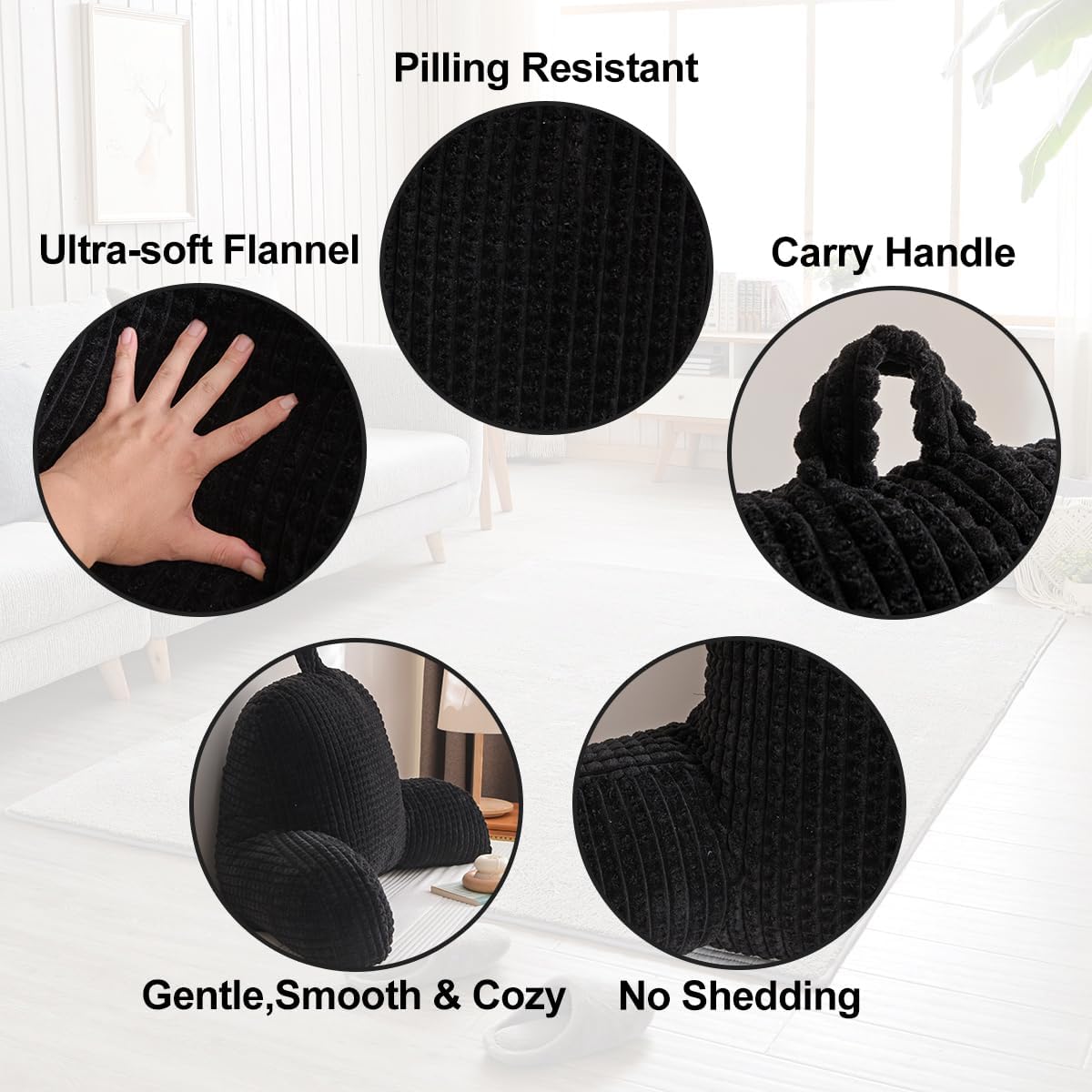 Holawakaka Adults Reading Pillow with Arms, Backrest Reading & Rest Pillows for Sitting Up in Bed, Bed Rest, Lounging, Working on Laptop,Arms Back Support Cushion for Men Women Teens, Black