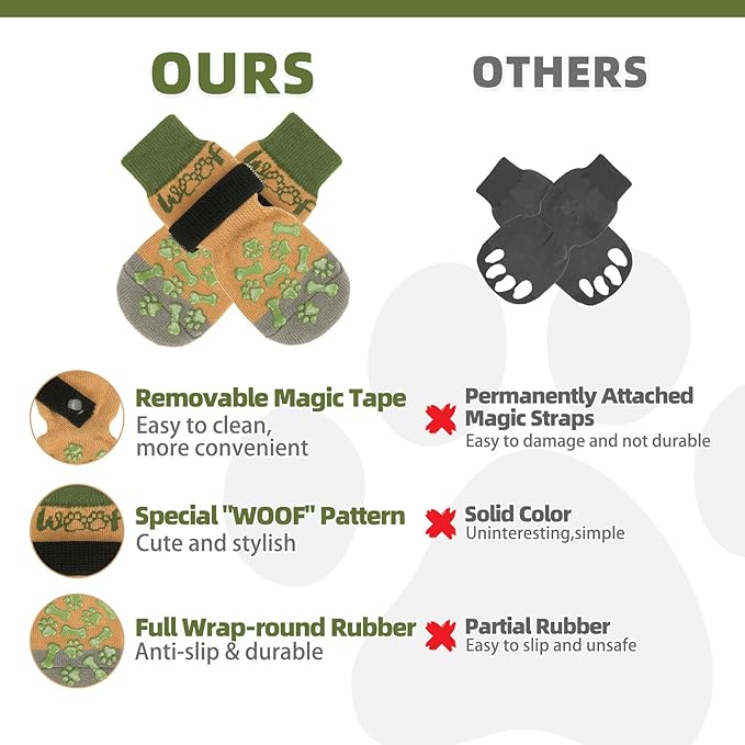 KOOLTAIL Dog Socks for Hot/Cold Pavement to Prevent Licking Paws,Dog Boots&Paw Protector for Hardwood Floors Anti Slip,Traction Control No Twist Grip Booties for Small Medium Large Senior Dogs