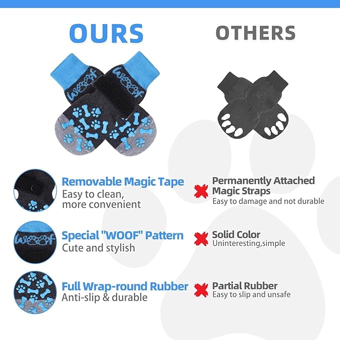 KOOLTAIL Dog Socks for Hot/Cold Pavement to Prevent Licking Paws,Dog Boots&Paw Protector for Hardwood Floors Anti Slip,Traction Control No Twist Grip Booties for Small Medium Large Senior Dogs S