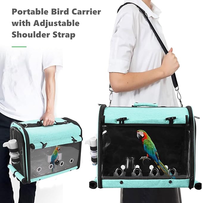 SUERTREE Bird Carrier Bag Bird Travel Cage with Stand, Lightweight Backpack for Parrot, Portable Bird Travel Bag, Pet Transparent Breathable Travel Cage, Green