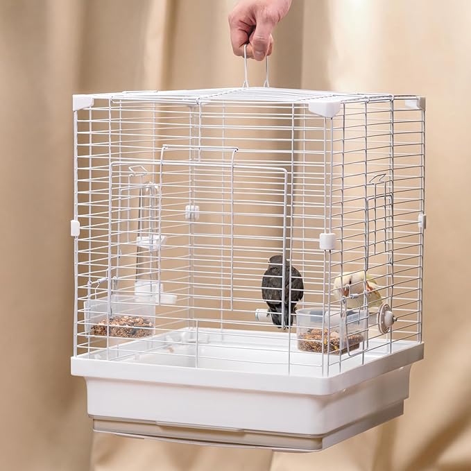 17.3" Portable Travel Bird Cage, Parrot Cage, Ample Room for Tail Movement, with Food Box, Perch, Water Bottle, for Vet Visit, Short Trip, Parakeet, Cockatiel, Budgie, Small Medium Birds