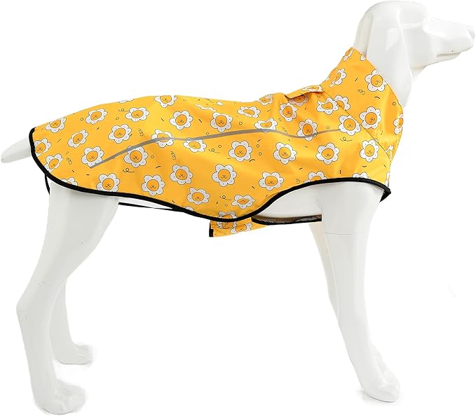 Mile High Life Dog Raincoat, Adjustable Waterproof Reflective Rain Jacket for Small Medium Large Dogs, Lightweight Breathable Pet Rain Coat with Leash Hole(Yellow Sun,L Chest 32-40")