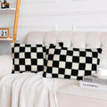 AmHoo Pack of 2 Decorative Throw Pillow Covers Checkerboard Luxury Super Soft Faux Fur Wool Set Case Cushion for Couch Sofa Bedroom 12 x 20-Inch Black