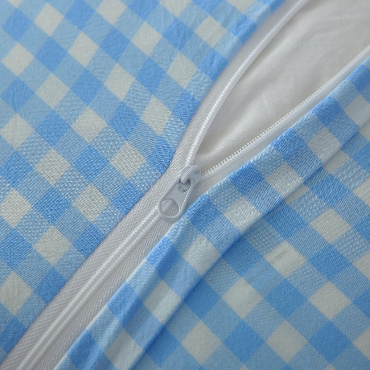 2 Pack Vintage Sky Blue Plaid Ruffle Throw Pillow Covers,Washed Cotton Checkered Gingham Pillow Covers 20"x20" for Sofa,Couch,Bed and Living Room