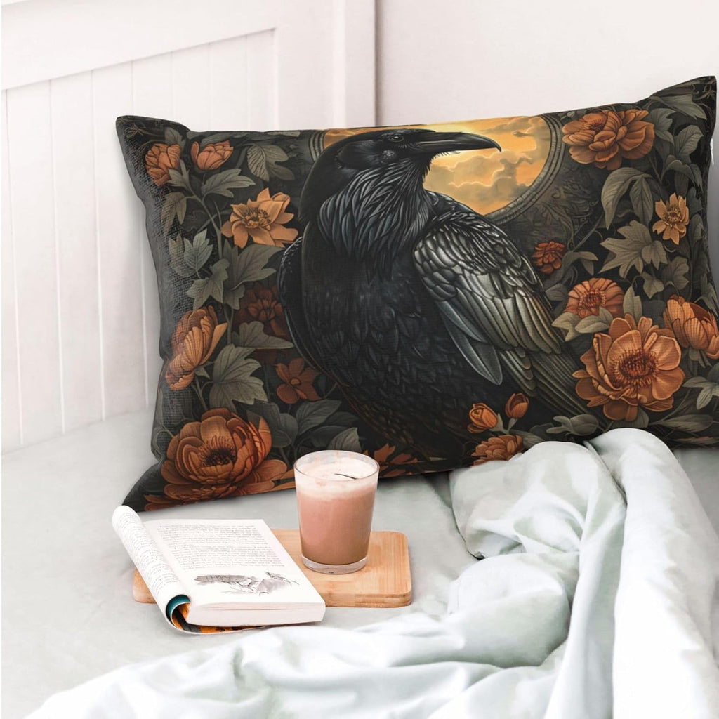Mystical Raven Art Print Decor, William Morris Abstract Vintage Floral Design 20x12 inches Throw Pillow Covers Square Pillowcases Decor for Bed Couch Sofa Room Cushion Covers