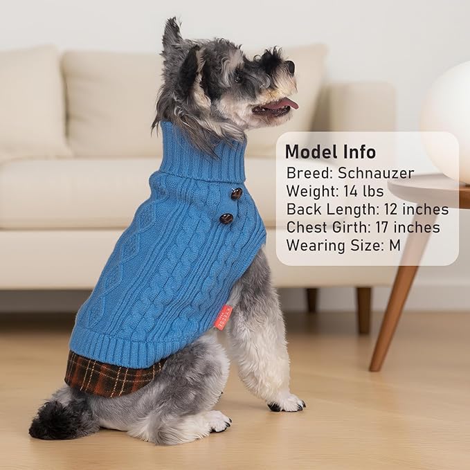 KYEESE Dog Sweater Stretchy Knitwear Cat Clothes with Gingham Patchwork Comfy Pet Coat for Fall Winter Cold Weather Soft Pullover Dog Sweaters for Small Dogs Male Warm Turtleneck Small Dogs Sweater