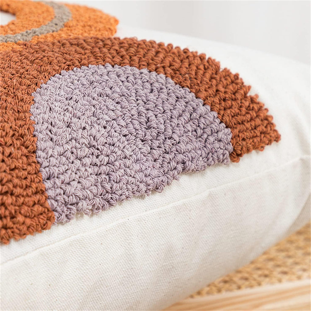 1Pc Boho Tufted Lumbar Pillow Cover 12x 20, Minimalism Rustic Neutral Abstract Linen Pillow Cushion Case,Geometric Home Decor for Outdoor Couch Bedroom Car Rust…