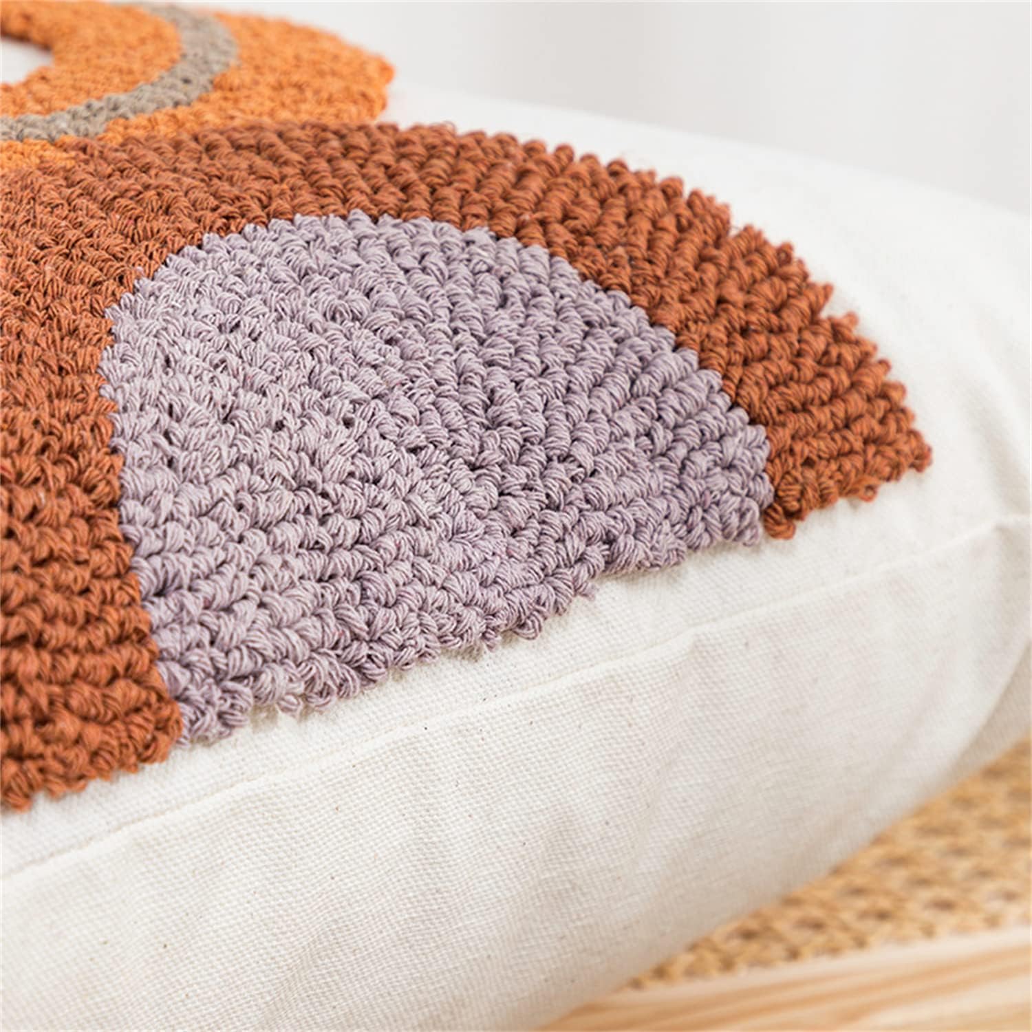 1Pc Boho Tufted Lumbar Pillow Cover 12x 20, Minimalism Rustic Neutral Abstract Linen Pillow Cushion Case,Geometric Home Decor for Outdoor Couch Bedroom Car Rust…