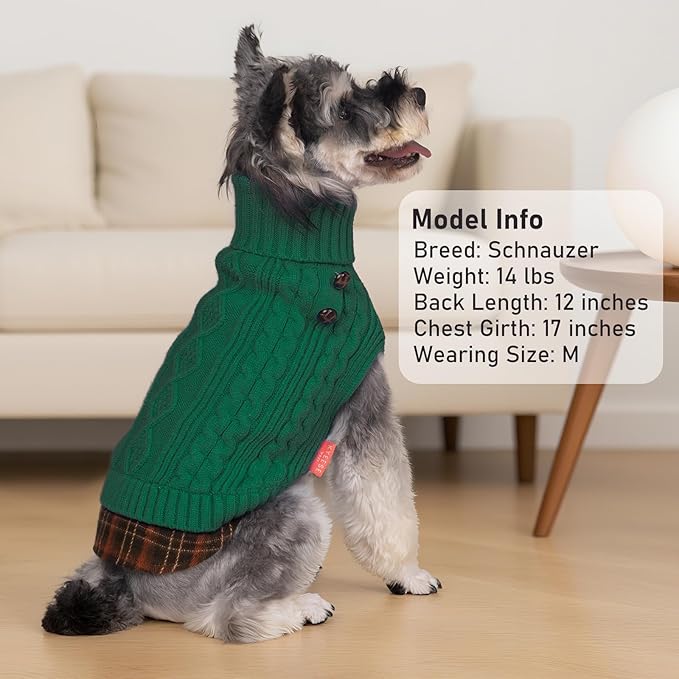 KYEESE Dog Sweater Warm Turtleneck Medium Dogs Sweater Stretchy Knitwear Cat Clothes with Gingham Patchwork Thick Pet Coat for Fall Winter Cold Weather Soft Pullover Dog Sweaters for Medium Dogs Boy