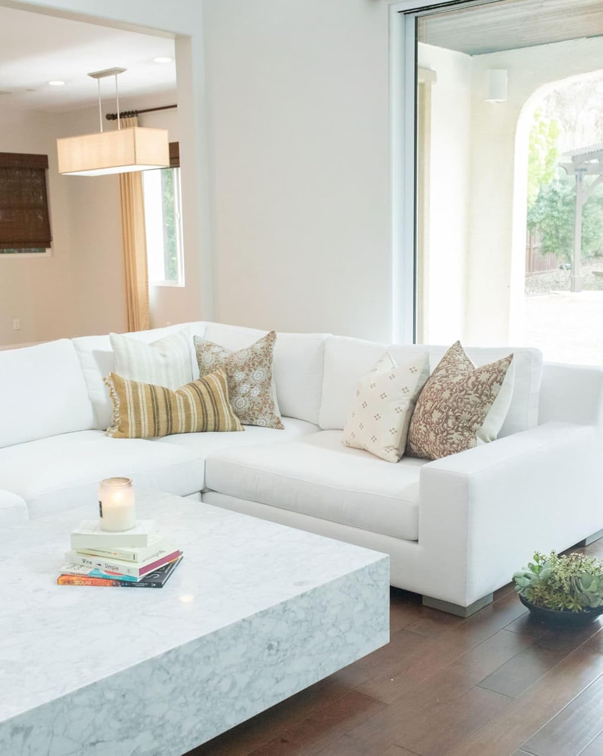 Designer Tan Beige Floral Design on Natural Linen Pillow Cover, Beige and White Pillow Cover, Boho Décor Pillow, Farmhouse Pillow, Floral Pillow Cover (Chalk/Beige, 26x26)