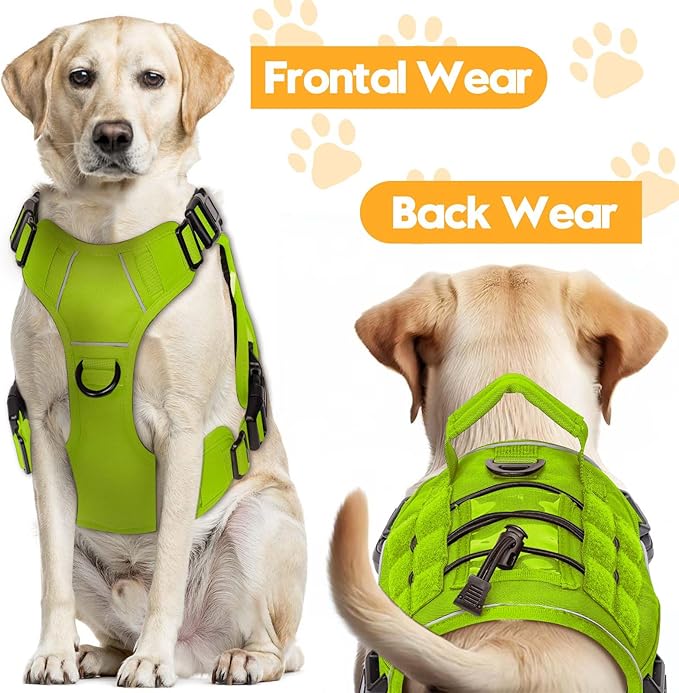 Heavy-Duty Tactical Dog Harness for Large Dogs, No Pull Adjustable Reflective Pet Vest with Molle System, K9 Military-Grade Control for Service Training, Outdoor & 10+ Breeds, Wild Lime, Medium