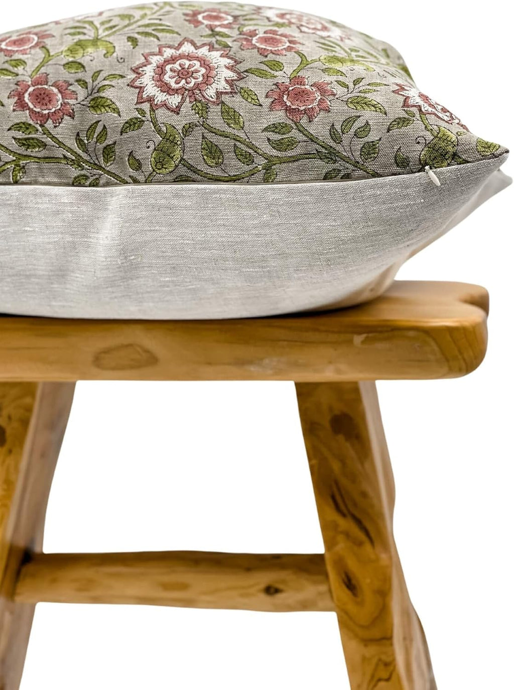 Designer Flowers Printed on Natural Linen Pillow Cover | Grey Green and Dusty Rose Pillow | Boho Pillow, Decorative Throw Pillow Covers, Floral Pillow (Green & Rose, 12x16)