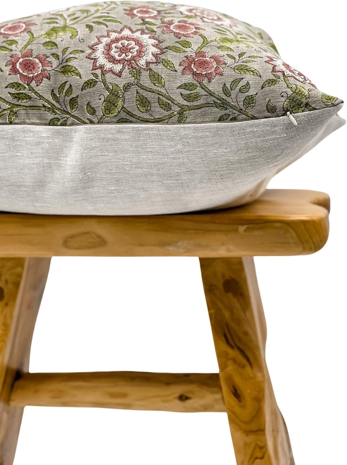 Designer Flowers Printed on Natural Linen Pillow Cover | Grey Green and Dusty Rose Pillow | Boho Pillow, Decorative Throw Pillow Covers, Floral Pillow (Green & Rose, 12x16)