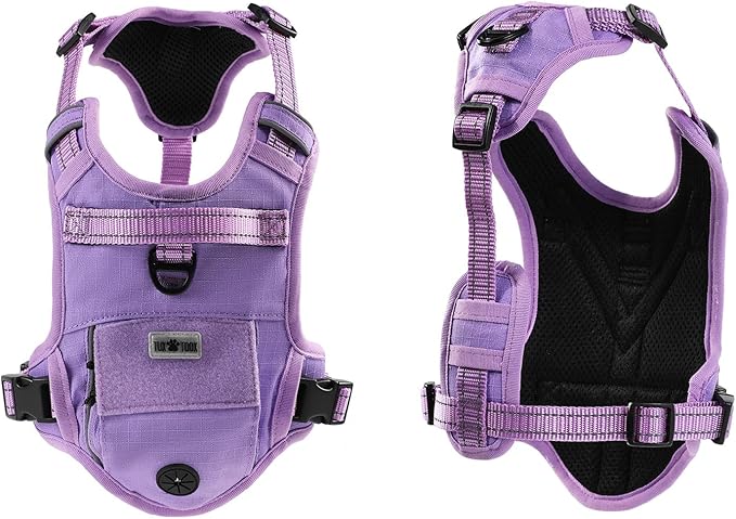 No Pull Dog Harness Medium Sized Dog for Service, Easy Walk, Training - Adjustable Reflective Dog Vest with Handle Easy Control - No Choke Metal Buckled Pet Harnesses (Purple, Medium)