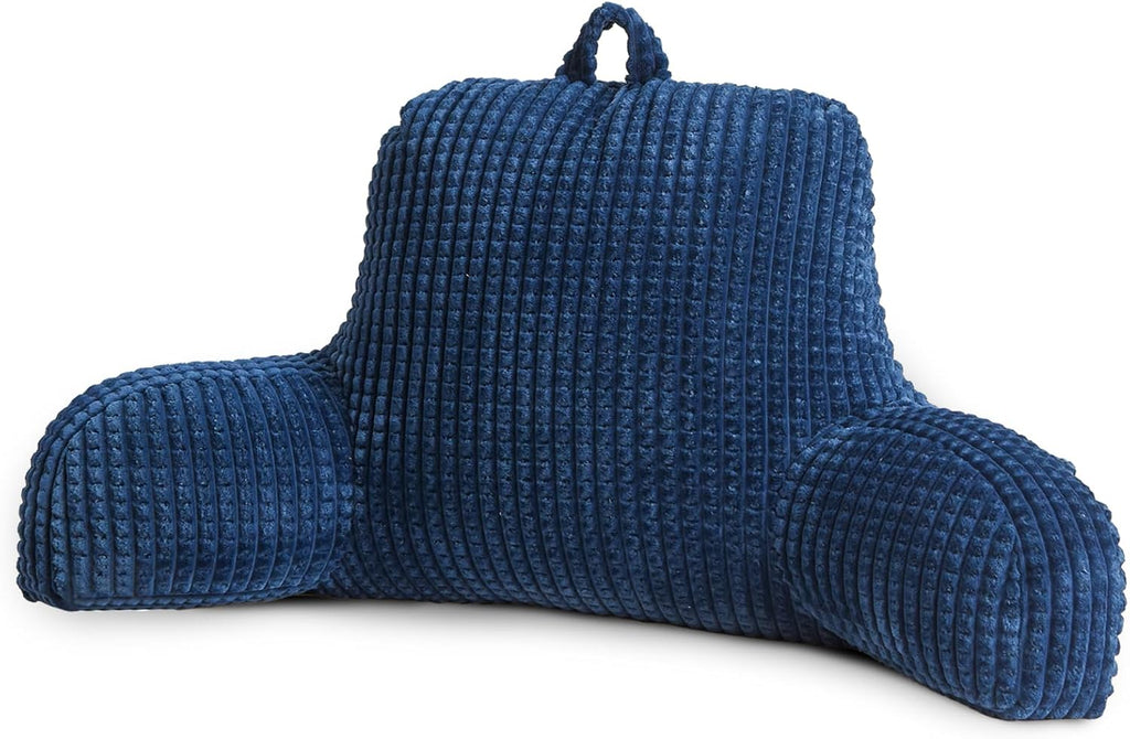 A Nice Night Reading Pillow Bed Wedge Large Adult Children Backrest with Arms Back Support for Sitting Up in Bed/Couch for Lounging Bedrest,Waffle Stereoscopic Design,Navy