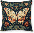 William Morris Abstract Vintage Floral Velvet Butterfly Design Throw Pillow Covers Home Decor, Retro Art Deco Pillowcase Cushion Cover for Bed Sofa Living Room, Square 18x18inch (Beige-Butterfly)