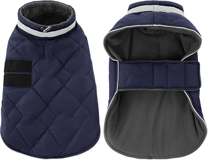 Dog Winter Coat Warm Padded Puppy Jacket Windproof Water Resistant Clothes for Small Medium Large Pets Christmas Sweater Outfit Vest(DarkBlue, S)
