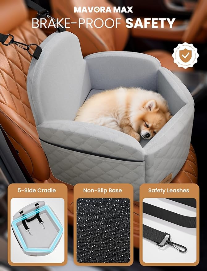 (Up to 35lbs Small/Medium Dog Car Seat Booster Dog Seat for Car Portable with Adjustable Seatbelts Pet Travel Car Bed Seat for SUV, Truck, with Memory Foam Cushion (Grey)