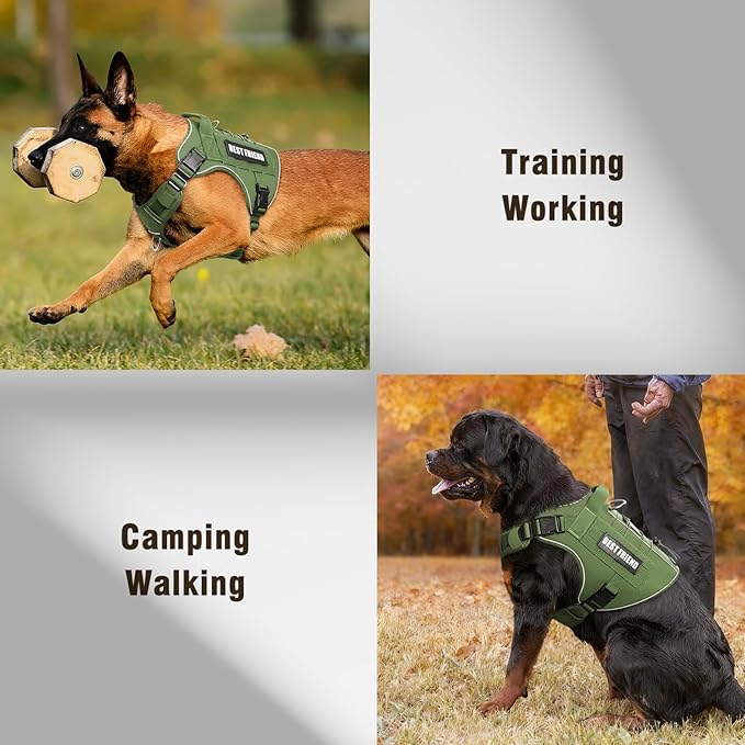 Tactical Dog Harness for Large Dogs,No Pull Military Dog Vest with Handle,Reflective Heavy Duty Pet Harness for Walking Hiking Training Green L