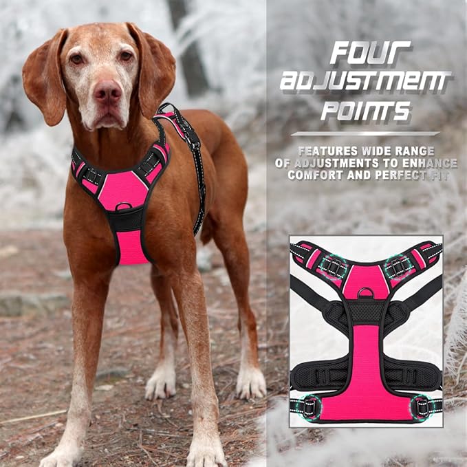 BARKBAY No Pull Dog Harness Front Clip Heavy Duty Reflective Easy Control Handle for Large Dog Walking(Pink,XL)