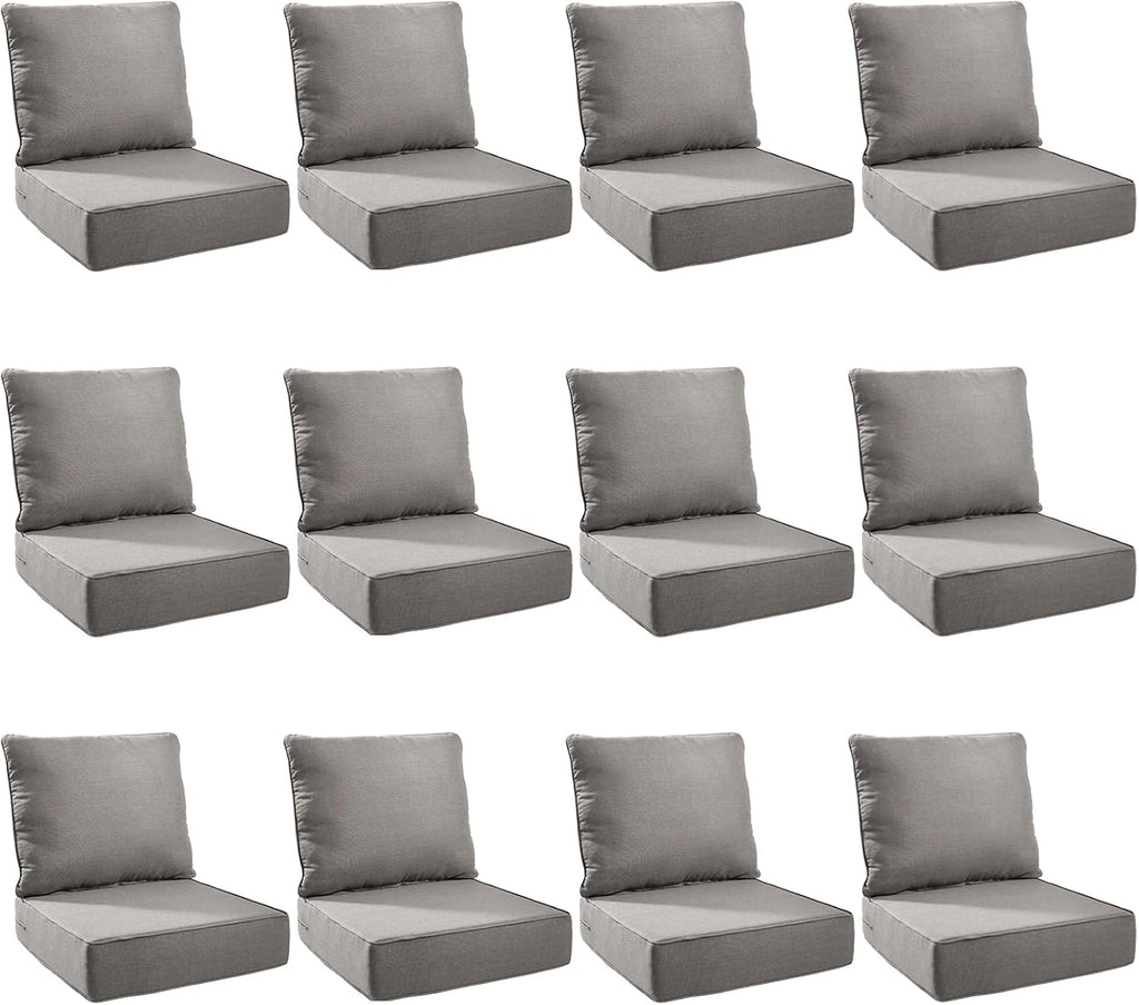 Outdoor Cushion Set for Furniture Patio Furniture, UV Resistant, Water Resistant - 6 Inch Thick Foam Garden Cushions – 22x24 Inch Patio Seat Covers for Chair/Sofa/Couch | Grey | 12-Pack |