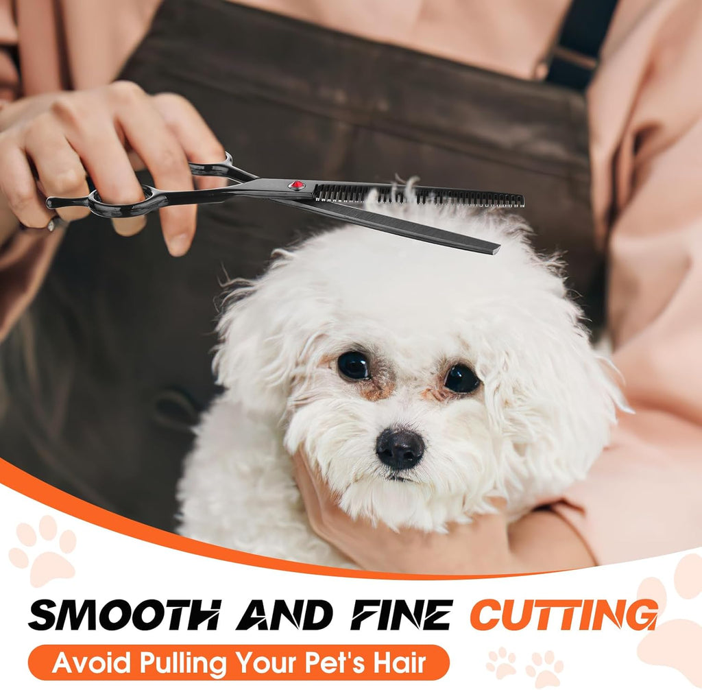JASON 7.5" Dog Grooming Scissor - Professional Thinning Shear with 37 Teeth Japanese Stainless Steel Blender Scissors for Dogs, Cats and Other Pets (Thinning, Black)