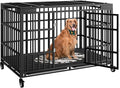 54 Inch Heavy Duty Dog Crate with Wheels,Indestructible Escape-Proof Dog Kennel with Locking Latch and Double Door,Extra Large XL XXL Crate Indoor for Large and Medium Dog with Removable Tray