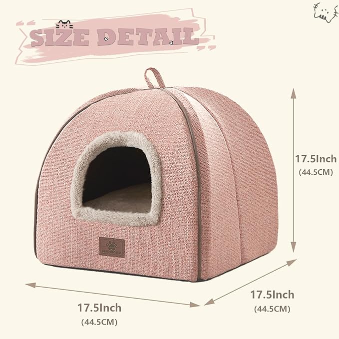 Cat Beds for Indoor Cats - Cat House Cats Tent with Removable Washable Cushioned Pillow, Soft and Self Kitten beds,Pet Bed((Large,Pink)