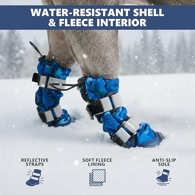 Spark Paws Dog Shoes, Waterproof Dog Boots for Medium to Large Dogs, Non Slip, Breathable Dog Booties and Paw Protectors - 4PCS Doggie Hiking Boots with Reflective Straps, Blue Camo, Size 8