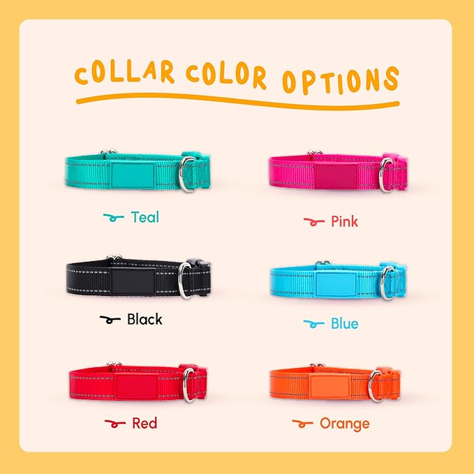 PAWBLEFY Personalized Dog Collars - Reflective Nylon Collar Customized with Name and Phone Number Adjustable Sizes for Small Dogs, Medium, Large 4 Colors Male Female boy Girl Puppies