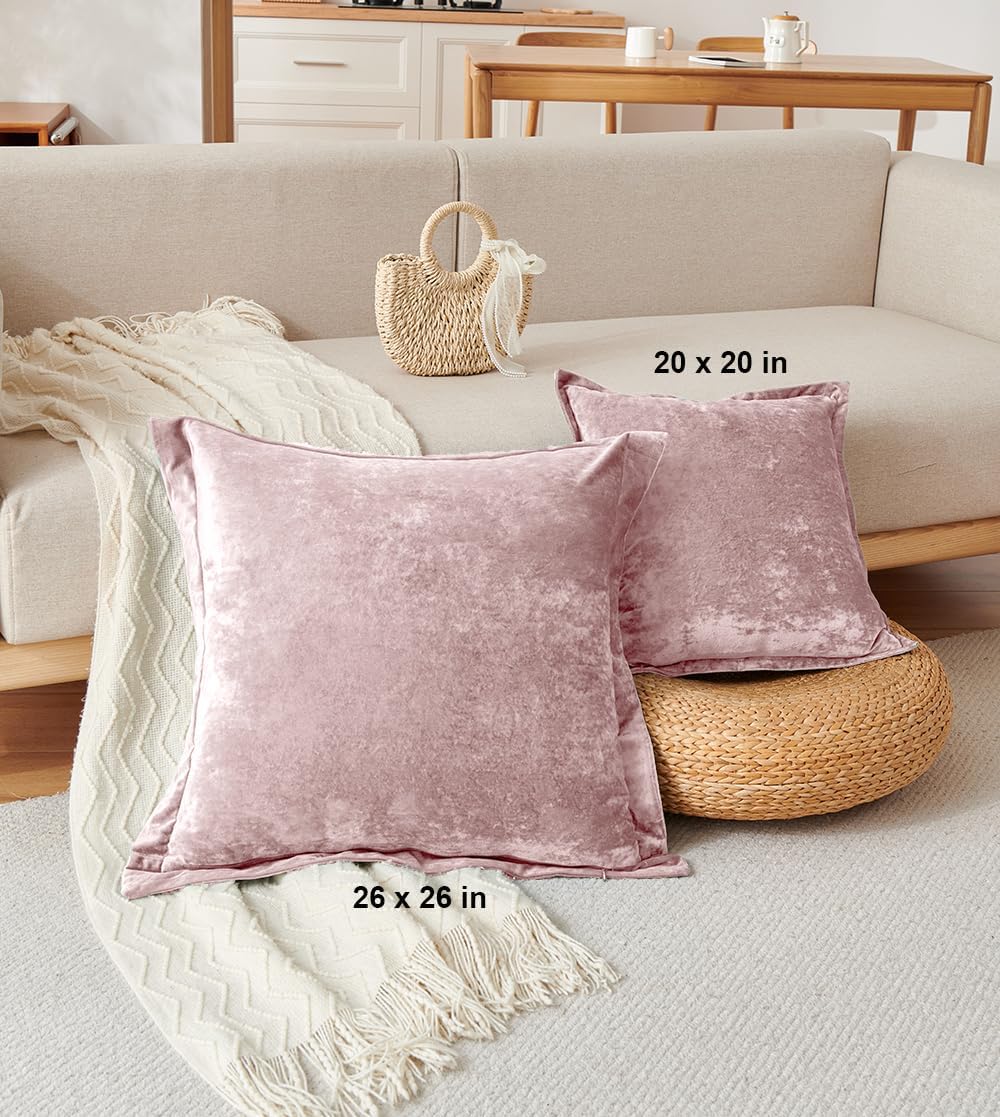 Luxurious Velvet Throw Pillow Covers 20x20 Set of 2 Decorative Pillow Covers Solid Square Cushion Case for Sofa Couch Bedroom Farmhouse, Pink
