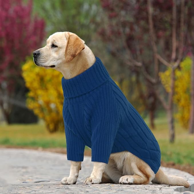 XL Dog Sweaters - Warm Winter Fall Dog Knitwear, Turtleneck Doggie Christmas Sweater, Pet Sweatshirt Clothes Outfit Knit Labrador (Blue XL)