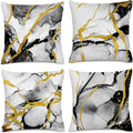 Black Gold Grey Marble Throw Pillows Covers 18x18 Inch Set of 4, Abstract Modern Decorative Pillow Cases for Sofa Couch Bedroom Living Room Home Black and Gold Decor Cushion Covers