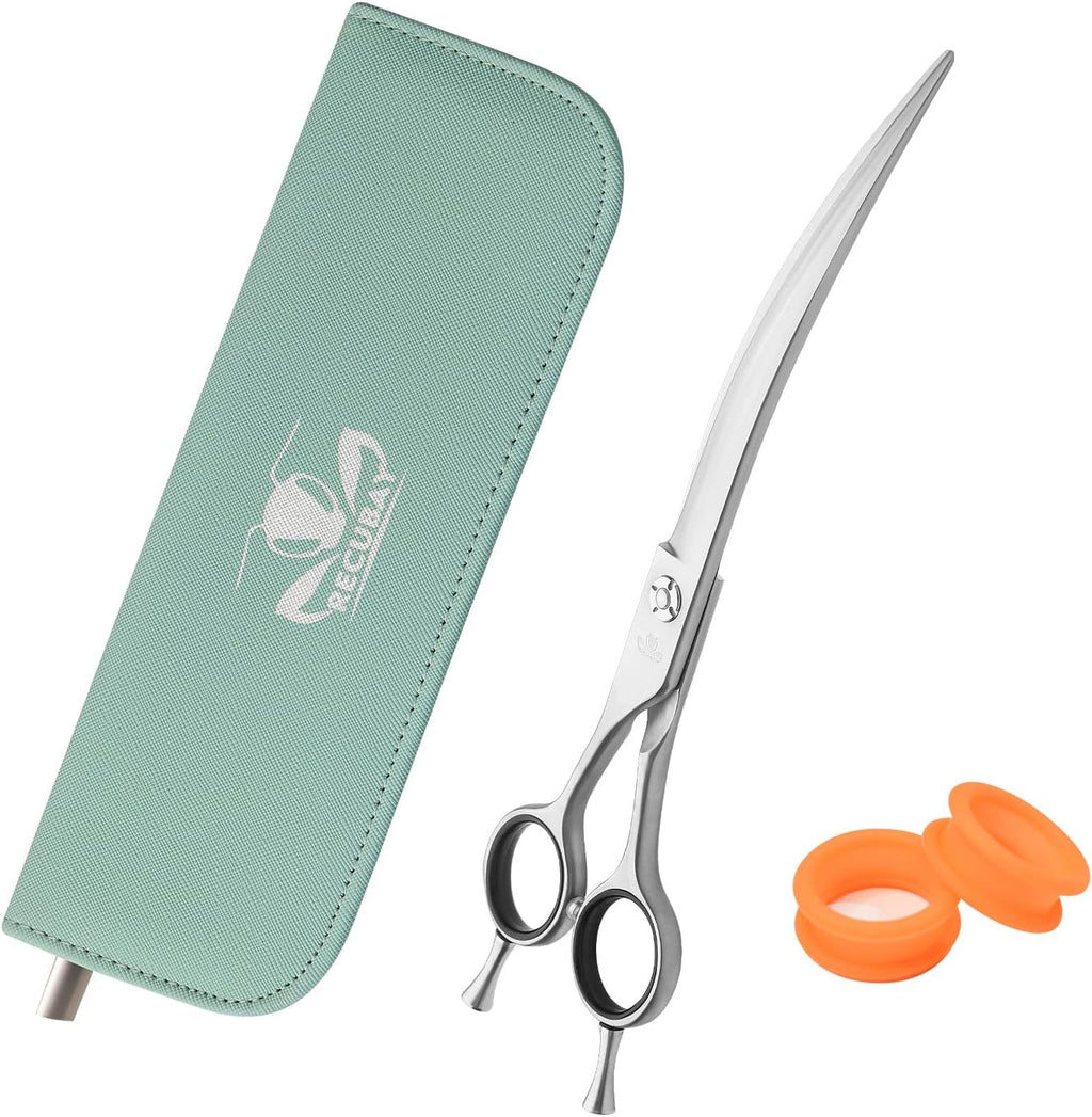 Left Handed Matte Deluxe Dog Grooming Scissors Great Grooming Shears for All Breeds,Design For Professional Groomer. (7.5" Curved Lefty)