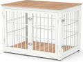 38 Inch Heavy Duty Dog Crate Furniture for Large and Medium Dogs, Decorative Pet House End Table, Wooden Cage Kennel Furniture Indoor, Natural and White