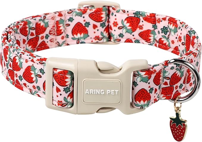 ARING PET Strawberry Dog Collar, Cute Summer Pink Pet Collars with Quick Release Buckle for Puppy Small Medium Large Boy Girl Dogs-S