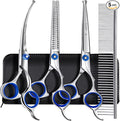 Gimars Professional 5 in 1 Grooming Scissors for Dogs 4CR with Safety Round Tip, Heavy Duty Titanium Coated Straight & Thinning & Curved Shears