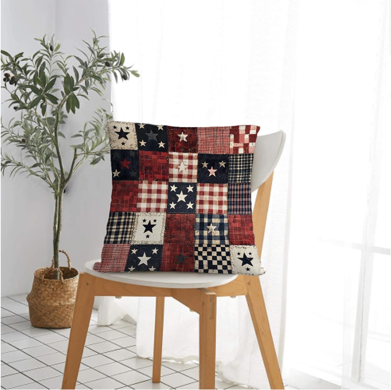 Throw Pillow Covers 18x18 Set of 2, Flag Patchwork Cushion Covers, Decorative Square Pillowcases for Couch, Bedroom, Living Room