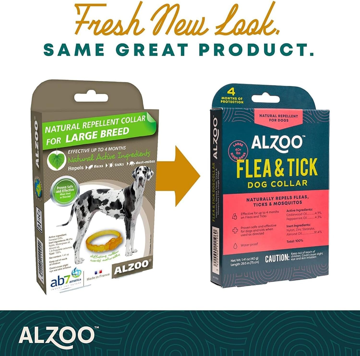 ALZOO Natural Flea & Tick Dog Collar - Helps Repel Fleas, Ticks & Mosquitoes - 100% Plant-Based Active Ingredients - Waterproof - Up to 4 Months Protection - Large-Sized Dogs: 40+ lbs - Single