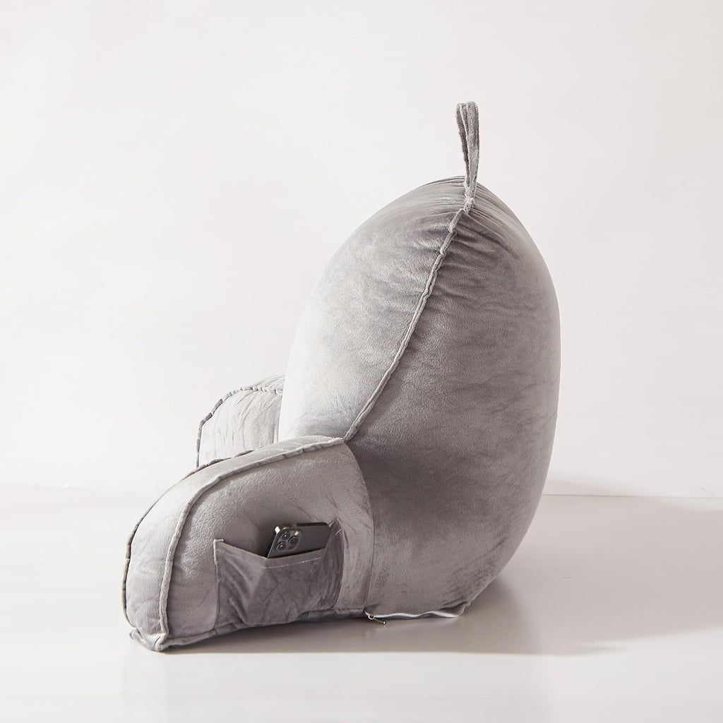 Reading Pillow for Sitting in Bed Adult,Back Pillow for Bed Sitting Up,Backrest Back Support Chair Pillow, College Dorm Essentials for Girls and Boys, Velvet Grey L
