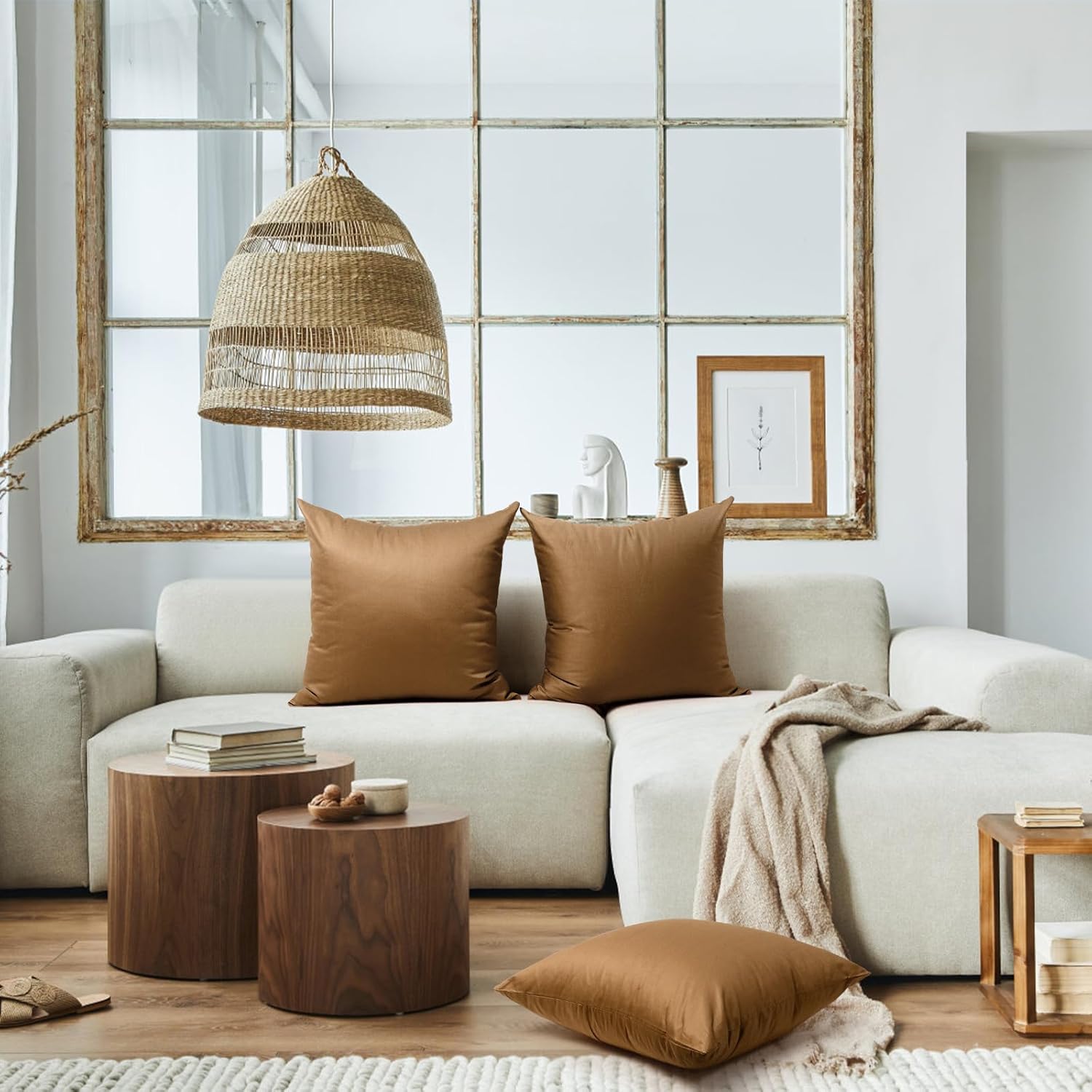 4-Pack 100% Cotton Comfortable Solid Decorative Throw Pillow Case,Thmyo Square Cushion Cover Pillowcase Sublimation Blank Pillow Covers DIY Throw Pillowcase for Couch(22x22 inch/ 55x55cm,Light Coffee)