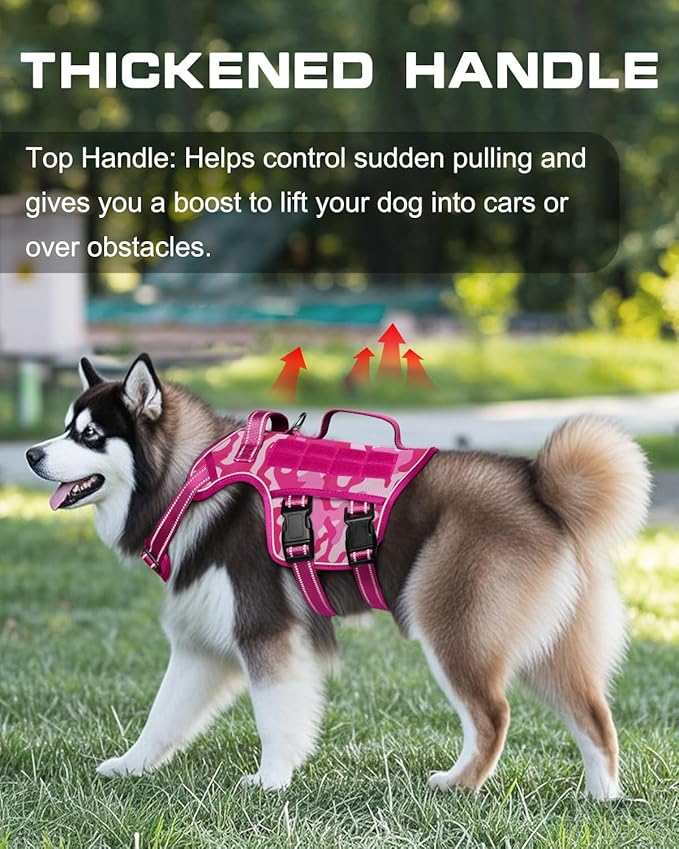Dog Harness for Large Dogs Heavy Duty, No Pull Tactical Dog Harness with Molle System, Easy On and Off Service Dog Vest, Breathable Padded, Adjustable Reflective Pet Vest for Walking Hiking Training