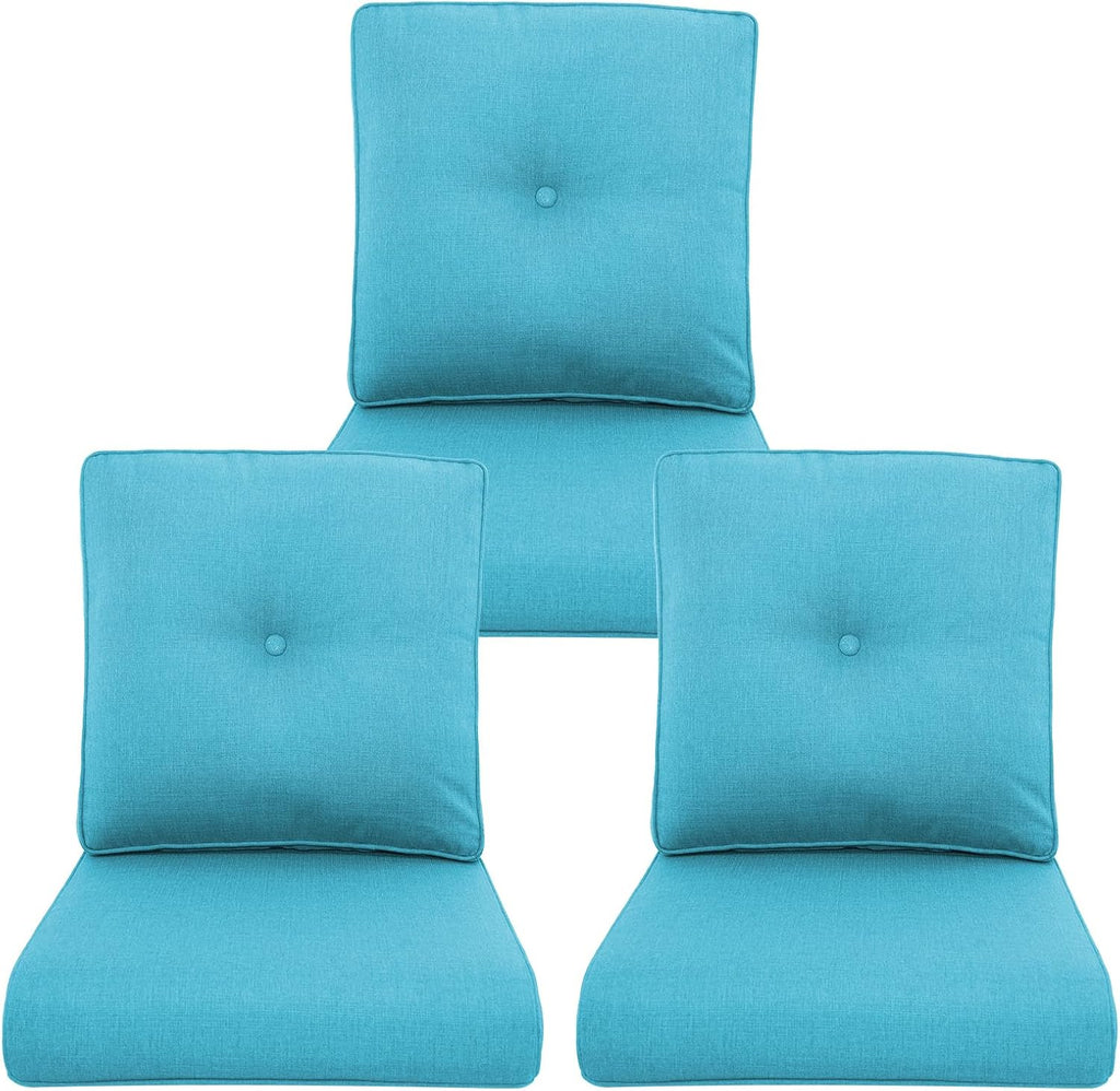 Outdoor Chair Cushions 3 Packs - Outside High Back Thick Water-Resistant Cushion 22x24 with Zipper Cover for Patio Glider Rocking Chairs Loveseat Couch – Teal/Buckle