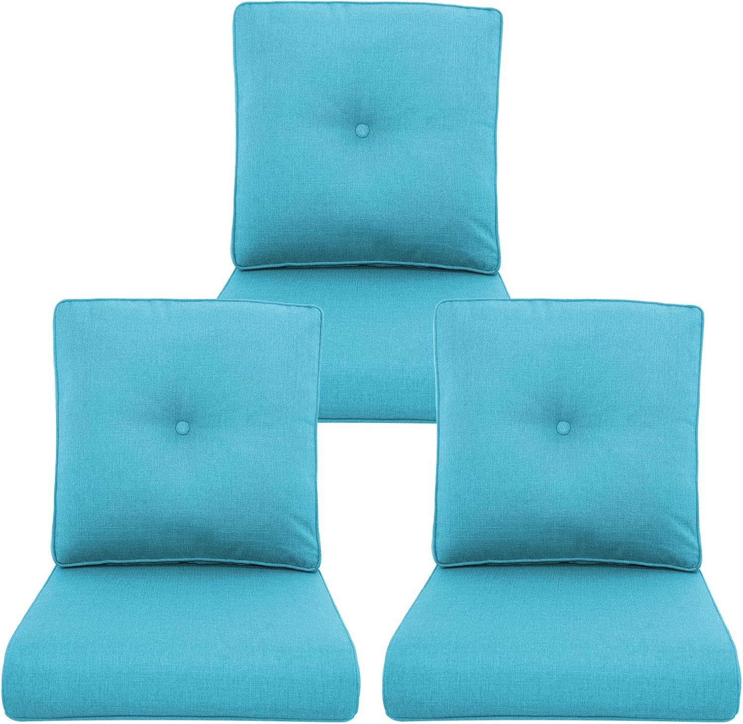 Outdoor Chair Cushions 3 Packs - Outside High Back Thick Water-Resistant Cushion 22x24 with Zipper Cover for Patio Glider Rocking Chairs Loveseat Couch – Teal/Buckle
