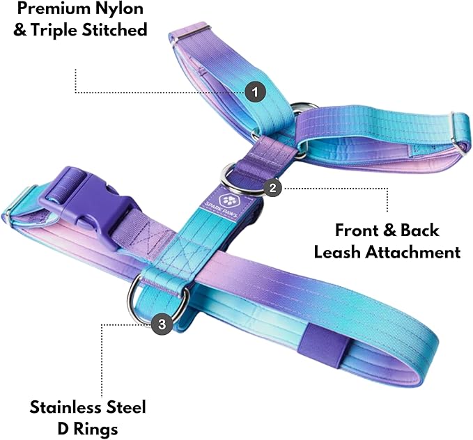 Spark Paws No Pull Dog Harness for Large Dogs, Heavy Duty Dog Harness for Big Strong Breeds, Adjustable, Y Shaped Padded Halter Design with Front Clip - 90s Retro – L