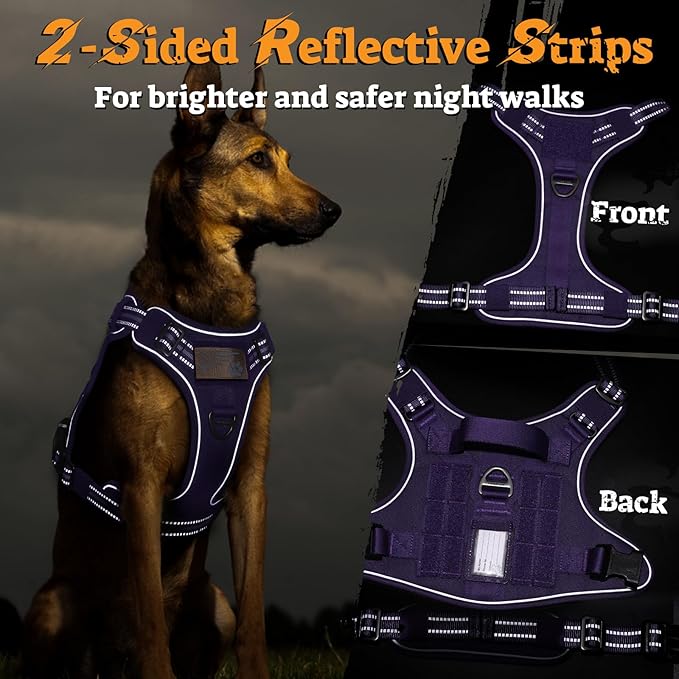 rabbitgoo Dog Harness Medium Sized No Pull, Tactical Service Pet Vest with Molle and Control Handle, Adjustable and Reflective Military Harness for Easy Walking and Training, Purple, M