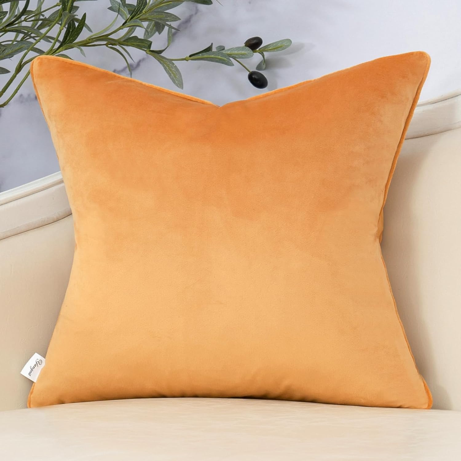 Yangest Orange Yellow Twigs Throw Pillow Cover Velvet Branches Velvet Cushion Case Neutral Pillowcase for Sofa Couch Bedroom Living Room Home Decor,18x18 Inch