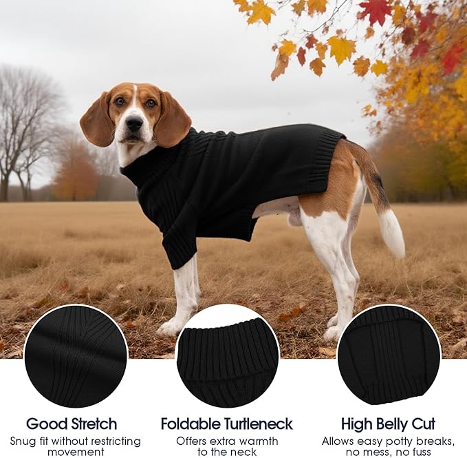 IECOii Dachshund Sweater,Turtleneck Dog Sweater for Small Medium Dogs Girl Boy,Stretchy & Breathable,Warm Knitted Pullover Coat,High Neck Knitwear for Cold Weather Indoor & Outdoor Wear (Black, M)