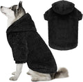 Fuzzy Dog Sweaters for Large Dogs Dog Hoodie Soft Double-Sided Plush Fleece Pet Sweater Clothes Coats Pet Hoodie Sherpa Hooded Sweatshirt(Black-XL)