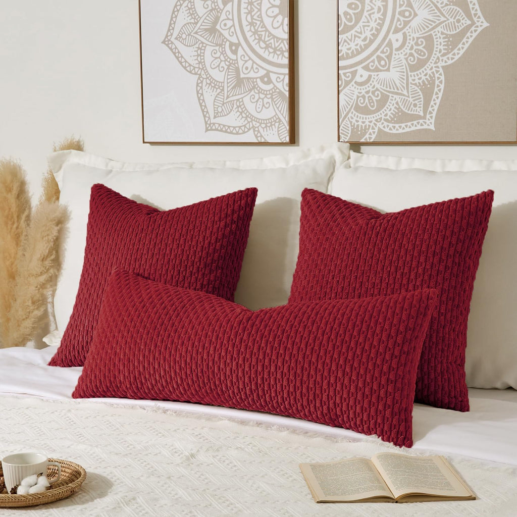 Kevin Textile 20x54 Inch Long Body Lumbar 1 Pack Boho Decorative Throw Pillow Cover Soft Striped Corduroy Rectangle Cushion Case Farmhouse Accent for Living Room Couch Sofa Bed, Burgundy